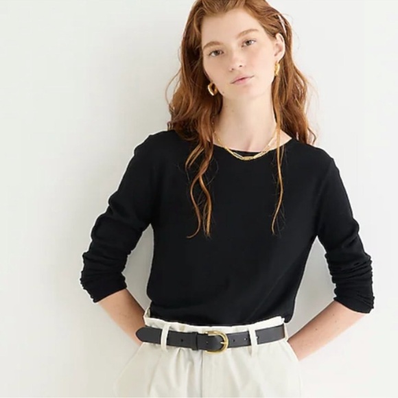 NWT J. Crew 100% Merino Wool Halle Crewneck Sweater in Black STYLE #BJ593 Medium - Picture 1 of 12